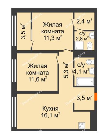 2 комнатная квартира 58,5 м² в Квартал Новин, дом 6 очередь ГП-6