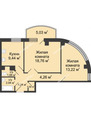 2 комнатная квартира 60,27 м² в ЖК Университетский 137, дом Секция С2