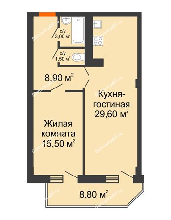 2 комнатная квартира 62,9 м² - ЖК Sacco & Vanzetty, 82 (Сакко и Ванцетти, 82)