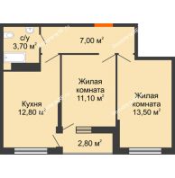 2 комнатная квартира 49,5 м² в ЖК Самолет, дом 1 очередь - Литер 2 - планировка