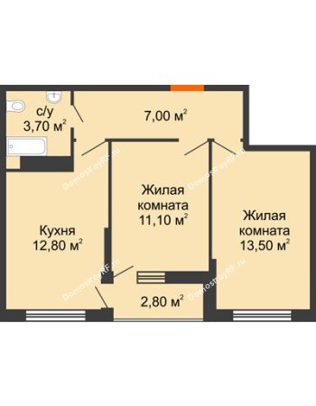 2 комнатная квартира 49,5 м² в ЖК Самолет, дом 1 очередь - Литер 2