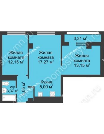 3 комнатная квартира 56,65 м² - ЖК Каскад на Сусловой
