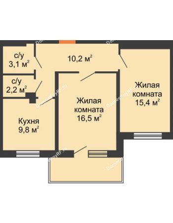 2 комнатная квартира 59 м² - ЖД На Комсомольском