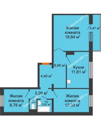 3 комнатная квартира 70,49 м² в ЖК Иннoкeнтьeвcкий, дом № 6
