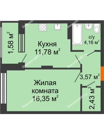 1 комнатная квартира 39,94 м² в ЖК Суворов-Сити, дом 1 очередь секция 6-13