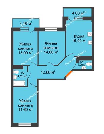 3 комнатная квартира 81,33 м² в ЖК Я, дом  Литер 2