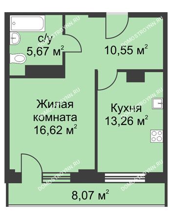 1 комнатная квартира 50,13 м² - ЖК На Ошарской