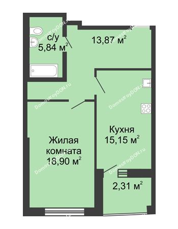 1 комнатная квартира 57,6 м² в ЖК Тихий Дон, дом № 3