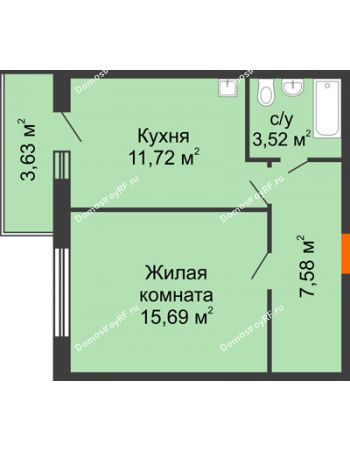 1 комнатная квартира 38,51 м² в ЖК Образцово, дом № 4