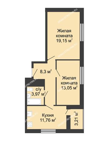 2 комнатная квартира 59,4 м² - ЖК Алый Парус