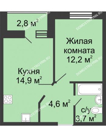 1 комнатная квартира 37,3 м² в ЖК Цветы, дом № 10