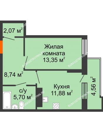 1 комнатная квартира 44,02 м² в ЖК Циолковский, дом № 4