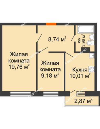 2 комнатная квартира 52,51 м² - ЖК Зеленый берег Life