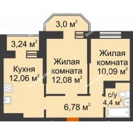 2 комнатная квартира 47,93 м² в ЖК Светлоград, дом Литер 15 - планировка