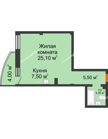1 комнатная квартира 43,5 м² - ЖК Южная Башня