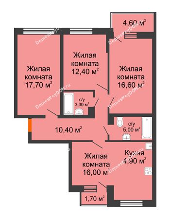 4 комнатная квартира 89,5 м² в ЖК Династия, дом Литер 2