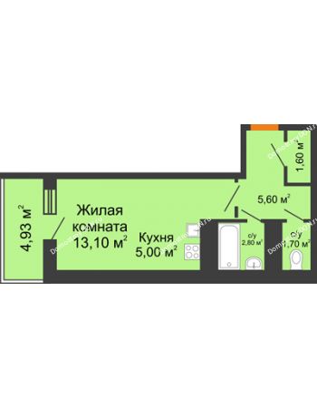 Студия 31,31 м² в ЖК Сокол на Оганова, дом Литер 1