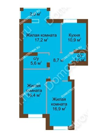 3 комнатная квартира 79,2 м² - ЖД по ул. Вольская