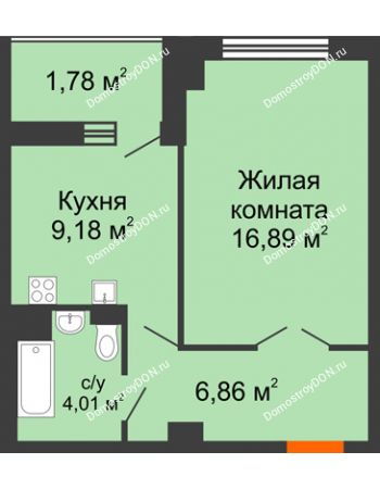 1 комнатная квартира 40,49 м² в ЖК Университетский 137, дом Секция С1
