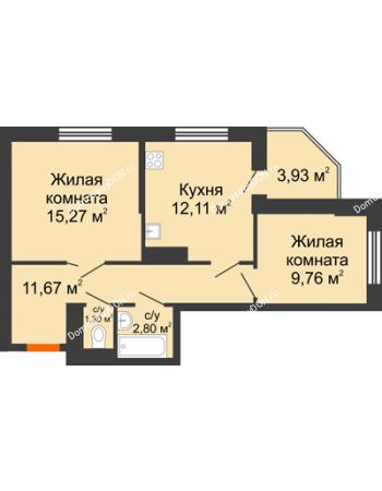 2 комнатная квартира 56,84 м² в ЖК Днепровская Роща, дом № 2