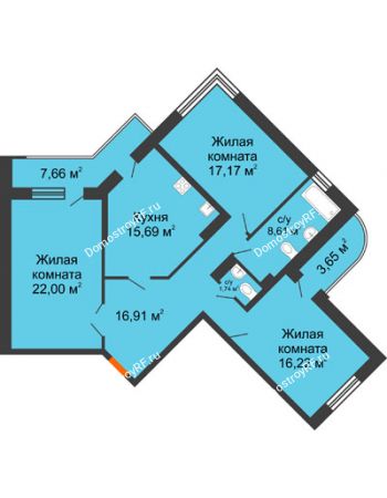 3 комнатная квартира 103,99 м² в ЖК Краснодар Сити, дом Литер 4