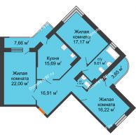 3 комнатная квартира 103,99 м² в ЖК Краснодар Сити, дом Литер 4 - планировка
