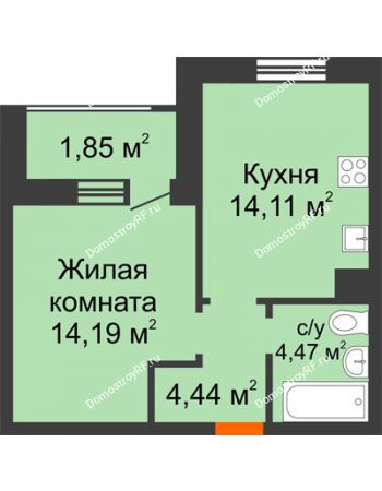 1 комнатная квартира 39,06 м² в ЖК Гагаринский (Бобров) , дом 1 позиция 