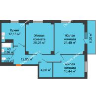 3 комнатная квартира 96,82 м² в ЖК Сокол на Оганова, дом Литер 4 - планировка