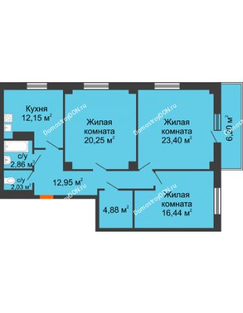 3 комнатная квартира 96,82 м² в ЖК Сокол на Оганова, дом Литер 4