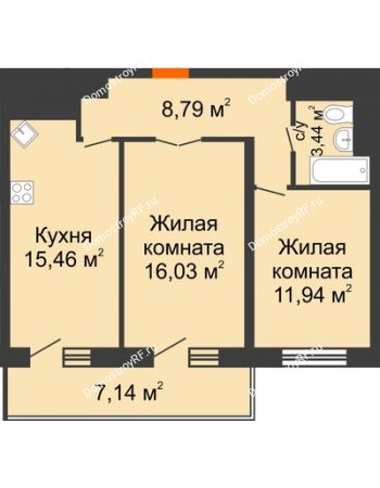 2 комнатная квартира 59,2 м² - ЖК Время