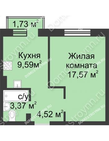 1 комнатная квартира 35,57 м² в ЖК Солнечный, дом № 161 А/1