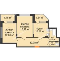 2 комнатная квартира 60,58 м² в ЖК Суворов-Сити, дом 1 очередь секция 6-13 - планировка
