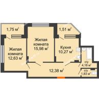 2 комнатная квартира 60,58 м² в ЖК Суворов-Сити, дом № 1 - планировка