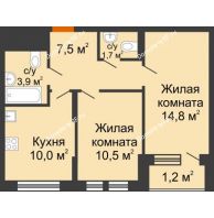 2 комнатная квартира 49,6 м² в ЖК Озерный парк, дом Корпус 5.1 - планировка