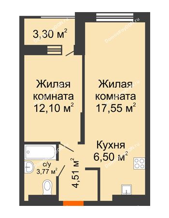 2 комнатная квартира 46,08 м² - ЖК ПАРК