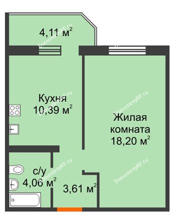 1 комнатная квартира 37,49 м² в ЖК Квартал №6 (Восточный), дом Литер 25