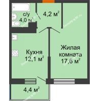 1 комнатная квартира 37,9 м² в ЖК Отражение, дом Литер 1.2 - планировка