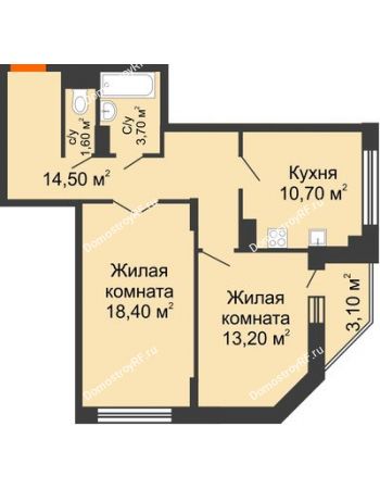 2 комнатная квартира 63,7 м² в ЖК Высота, дом 4 позиция