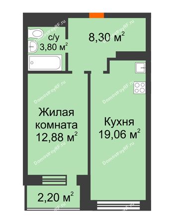1 комнатная квартира 44,04 м² - ЖК ГОРОДСКОЙ КВАРТАЛ UNO (УНО)