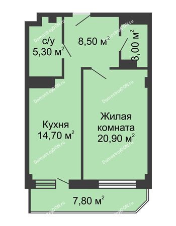 1 комнатная квартира 56,1 м² - ЖК Крылья Ростова