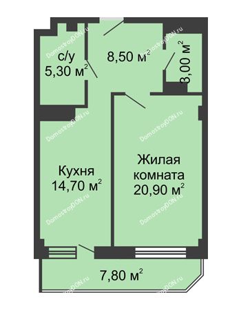 1 комнатная квартира 56,1 м² - ЖК Крылья Ростова