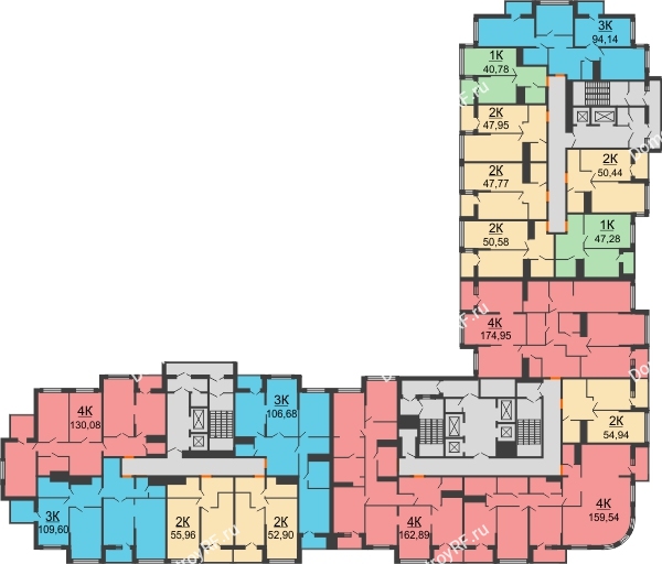 Планировка 23 этажа в доме корпус А, блок-секция 1,2,3 в ЖК Столичный