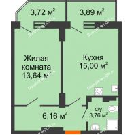 1 комнатная квартира 40,85 м² в ЖК Свобода, дом №2 - планировка