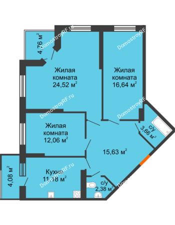 3 комнатная квартира 90,43 м² - ЖК Сограт