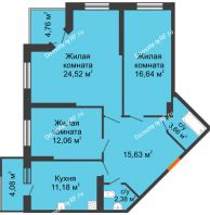 3 комнатная квартира 90,43 м², ЖК Сограт - планировка