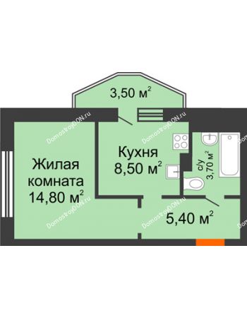 1 комнатная квартира 34,2 м² в ЖК 5 Элемент (Пятый Элемент), дом Корпус 5-7 (Монолит)