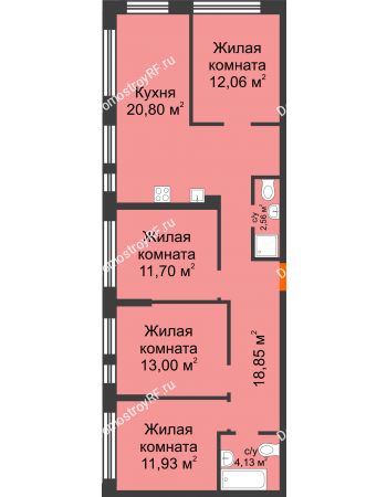 4 комнатная квартира 95,03 м² в Микрорайон Звездный, дом ГП-1 (Дом "Меркурий")