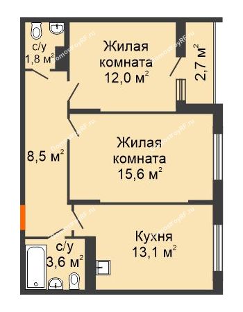 2 комнатная квартира 57,4 м² в Макрорайон Амград, дом № 4