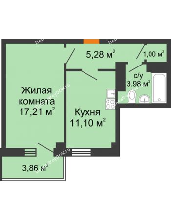 1 комнатная квартира 39,77 м² в ЖК Сокол на Оганова, дом Литер 2