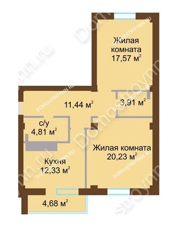 2 комнатная квартира 72 м² в ЖК На Победной, дом № 12